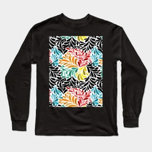 Floral Geometric Abstract Art - Colorful - Black And White Long Sleeve T-Shirt